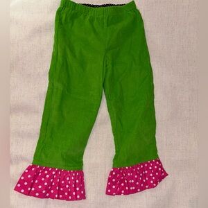 Kelly's Kids Green  Pants with Pink Polka Dot Ruffles
